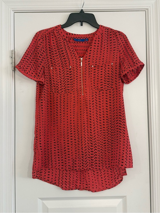 Simply Vera Vera Wang Tops - Printed Zip Front Blouse Women’s S Short Sleeve Business Casual
